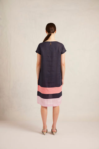 Connie Linen Dress in Navy