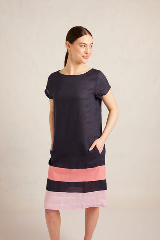 Connie Linen Dress in Navy