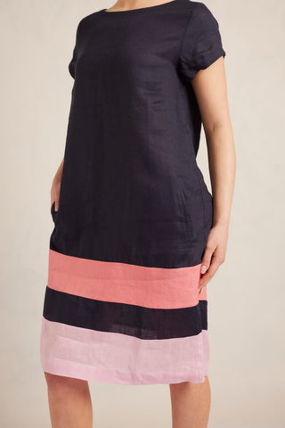 Connie Linen Dress in Navy