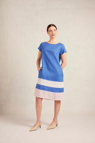 Connie Linen Dress in Cobalt