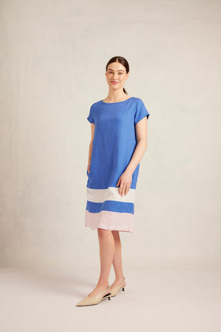 Connie Linen Dress in Cobalt