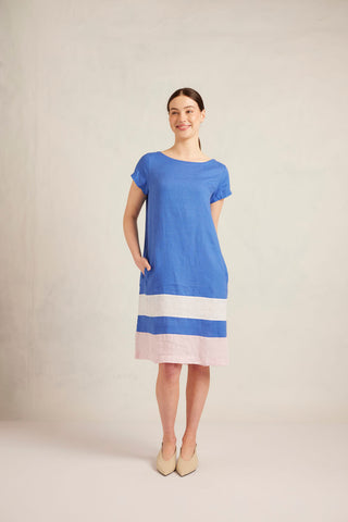 Connie Linen Dress in Cobalt