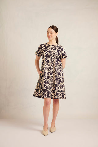 Laine Cotton Dress in Indigo Wallflower Print