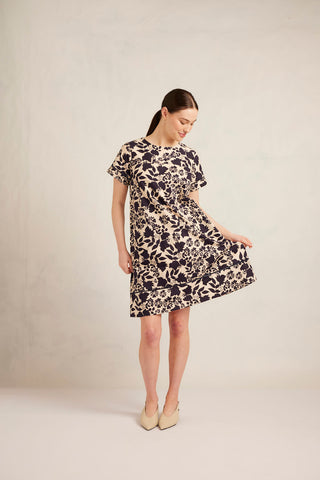 Laine Cotton Dress in Indigo Wallflower Print