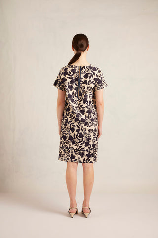 Laine Cotton Dress in Indigo Wallflower Print