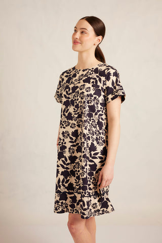 Laine Cotton Dress in Indigo Wallflower Print