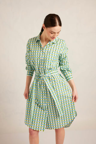 Shirtmaker Cotton Dress in Cornflower Gingham