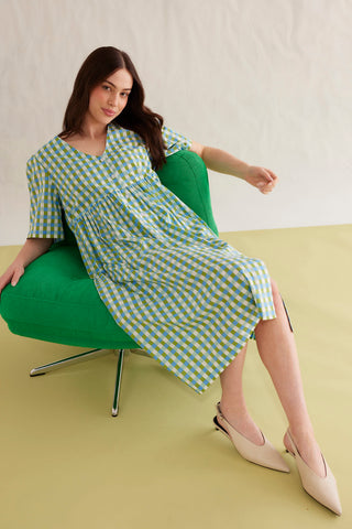 Sorrento Cotton Dress in Cornflower Gingham