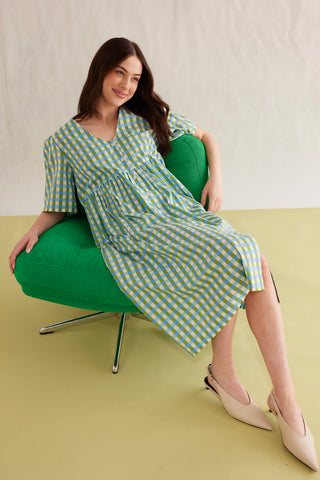 Sorrento Linen Dress in Cornflower Gingham