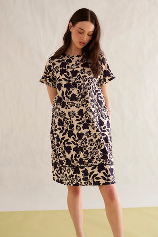 Laine Cotton Dress in Indigo Wallflower Print