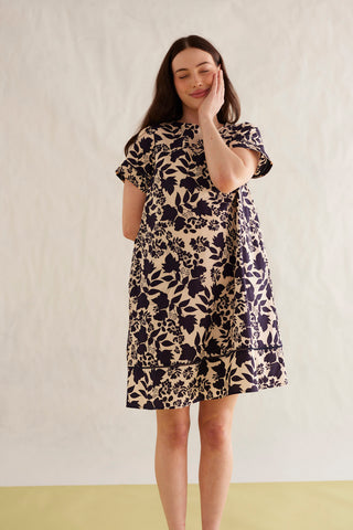 Laine Cotton Dress in Indigo Wallflower Print