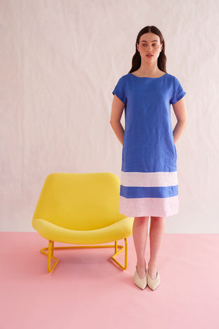 Connie Linen Dress in Cobalt