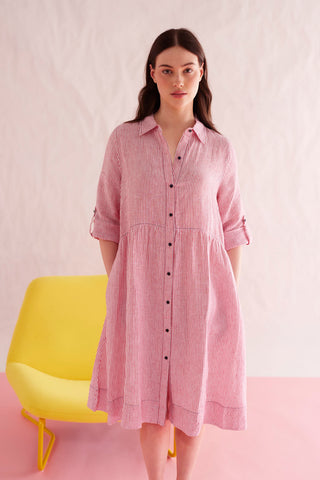 Maxine Linen Dress in Red Stripe