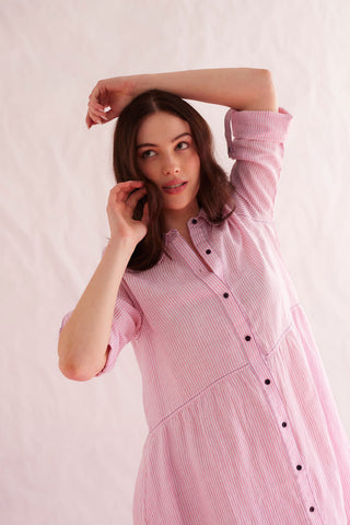 Maxine Linen Dress in Pink Stripe