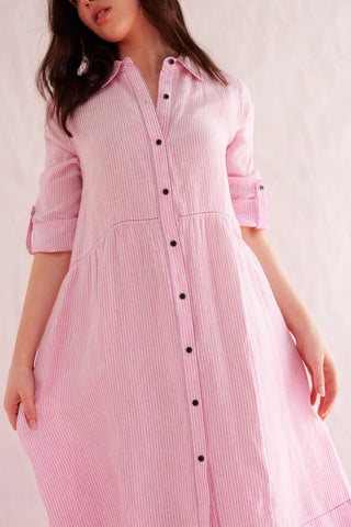 Maxine Linen Dress in Pink Stripe