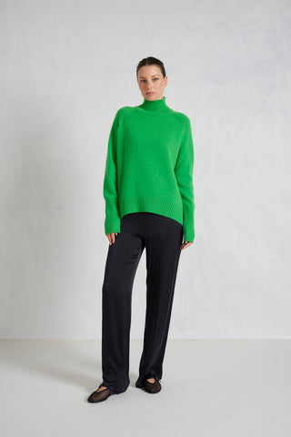 Alessandra Knitwear Fifi Polo Cashmere Sweater in Lime Green