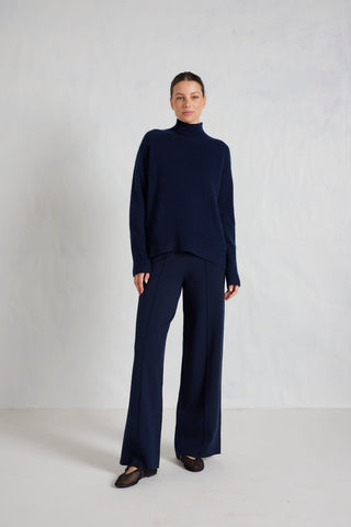 Alessandra Knitwear Fifi Polo Cashmere Sweater in Midnight Navy