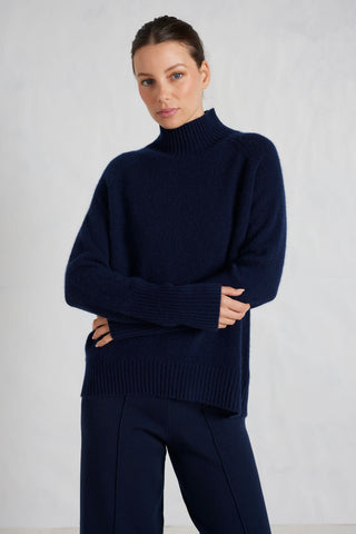Fifi Polo Cashmere Sweater in Midnight Navy