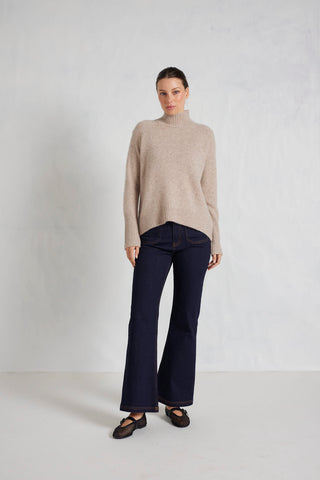 Alessandra Knitwear Fifi Polo Cashmere Sweater in Lightweight Beige