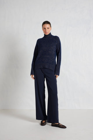 Fifi Polo Cashmere Sweater in Navy Lurex