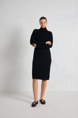 Alessandra Knitwear Violet Polo Cashmere Dress in Black