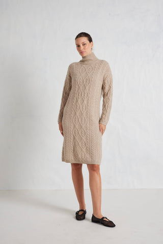 Alessandra Knitwear Violet Polo Cashmere Dress in Muesli