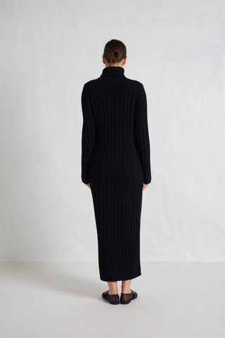 Valerie Merino Cashmere Polo Dress in Black