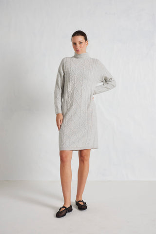 Alessandra Knitwear Violet Polo Merino Cashmere Dress in Snowstorm