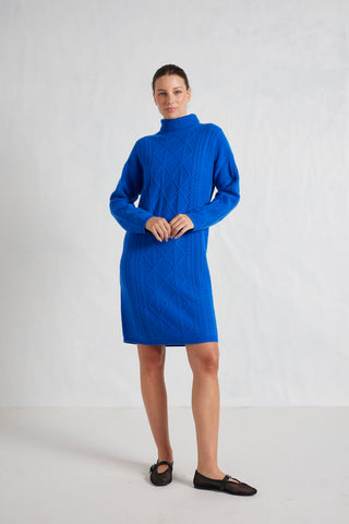 Alessandra Knitwear Violet Polo Merino Cashmere Dress in Cyanine Blue