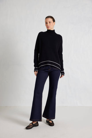 Alessandra Knitwear Fifi Polo Merino Cashmere Sweater in Black 