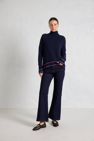 Alessandra Knitwear Fifi Polo Merino Cashmere Sweater in Midnight Navy 