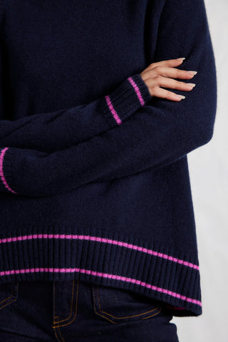 Fifi Polo Merino Cashmere Sweater in Midnight Navy