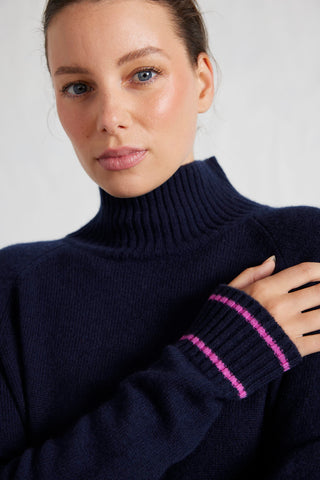 Fifi Polo Merino Cashmere Sweater in Midnight Navy