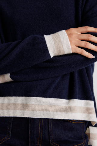 Sandrine Merino Cashmere Sweater in Navy/White