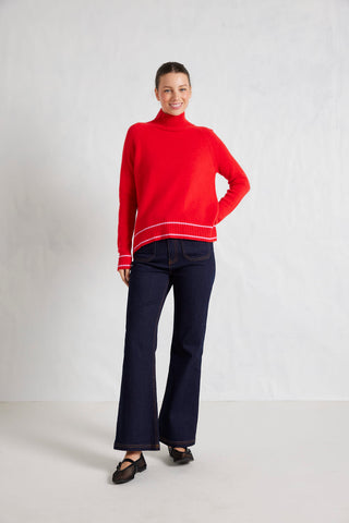 Alessandra Knitwear Fifi Polo Merino Cashmere Sweater in Ruby 