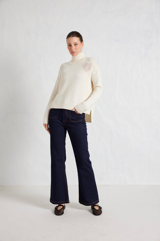 Alessandra Knitwear Ronnie Merino Cashmere Polo in Cream