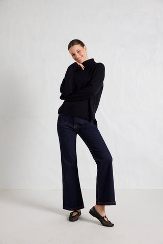 Alessandra Knitwear Toastie Merino Cashmere Polo in Black