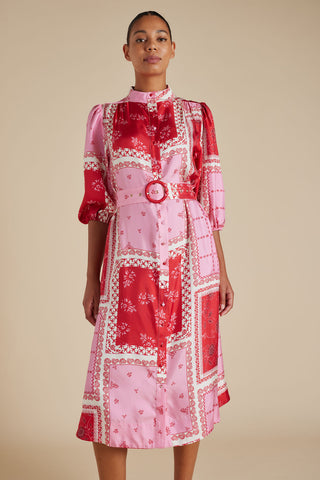 Lyon Silk Twill Dress in Lolly