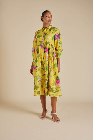 Hazel Cotton Silk Dress in Mustard Aria
