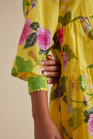 Hazel Cotton Silk Dress in Mustard Aria