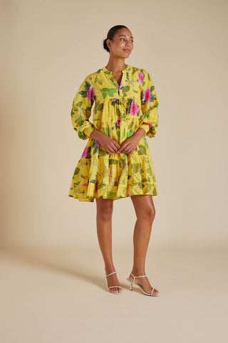 Anabelle Cotton Silk Dress in Mustard Aria