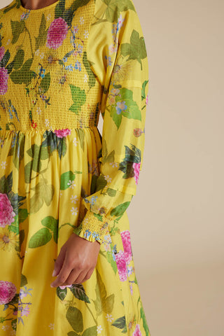 Jade Cotton Silk Dress in Mustard Aria