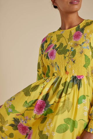 Jade Cotton Silk Dress in Mustard Aria