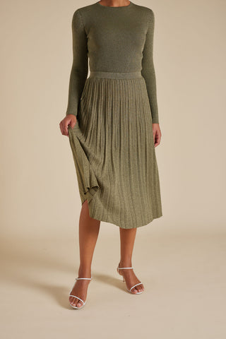 Lexi Cotton Lurex Skirt in Olive
