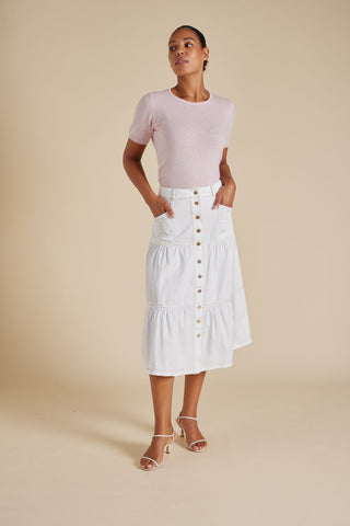 Rainbow Lotus Skirt in White Denim