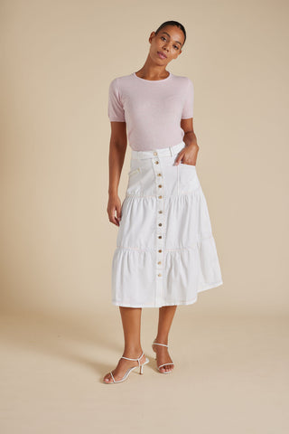 Rainbow Lotus Skirt in White Denim