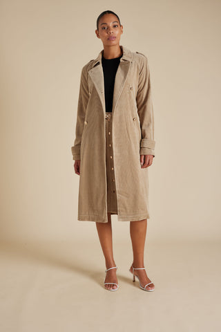 Darcy Corduroy Trench Coat in Camel