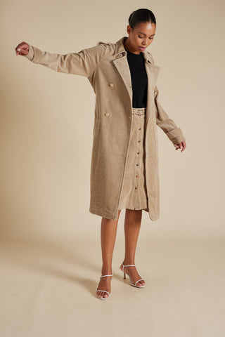 Darcy Corduroy Trench Coat in Camel