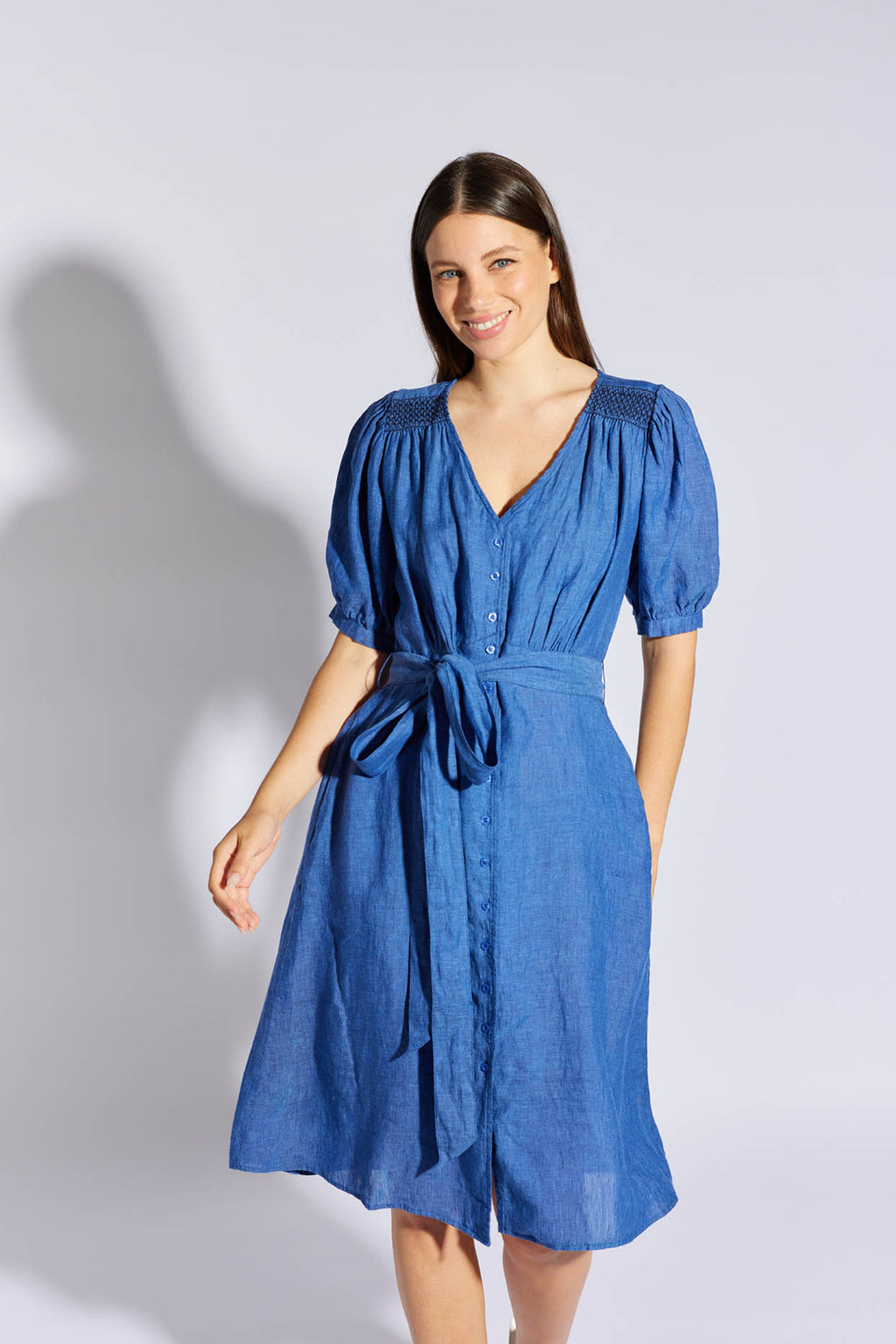 Alessandra Bellini Linen Dress in Denim Blue