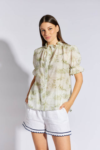 Verona Cotton Silk Shirt in Juniper French Toile